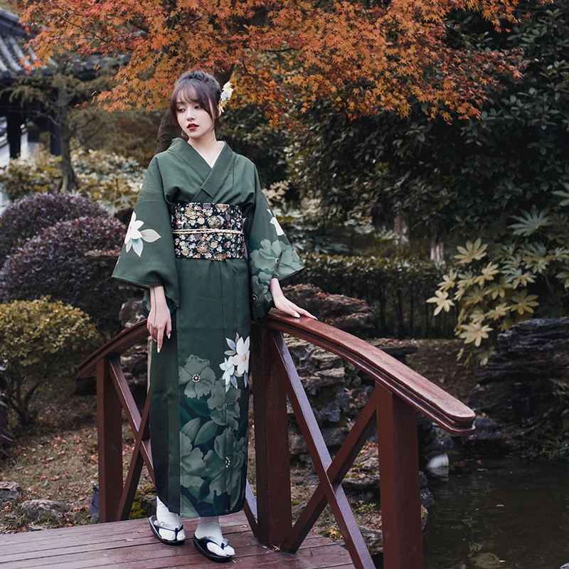 Het apparaat ga sightseeing mode Japan Style Women's Traditional Kimono Green Color Classic Yukata Vintage  Robe Photography Dress Cosplay Wear Perform Clothing - Asia & Pacific  Islands Clothing - AliExpress
