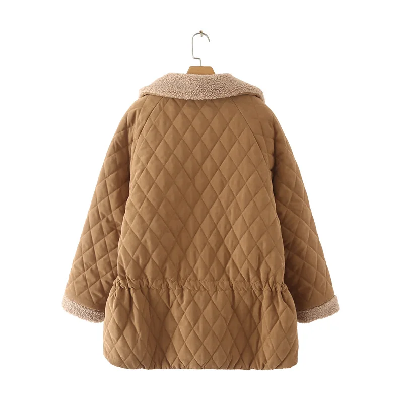 4XL Winter Parkas Plus Size Women's Clothing Loose Down Padded Coat Fashion Wheat Fleece Raglan Sleeve Drawstring Quilted Jacket