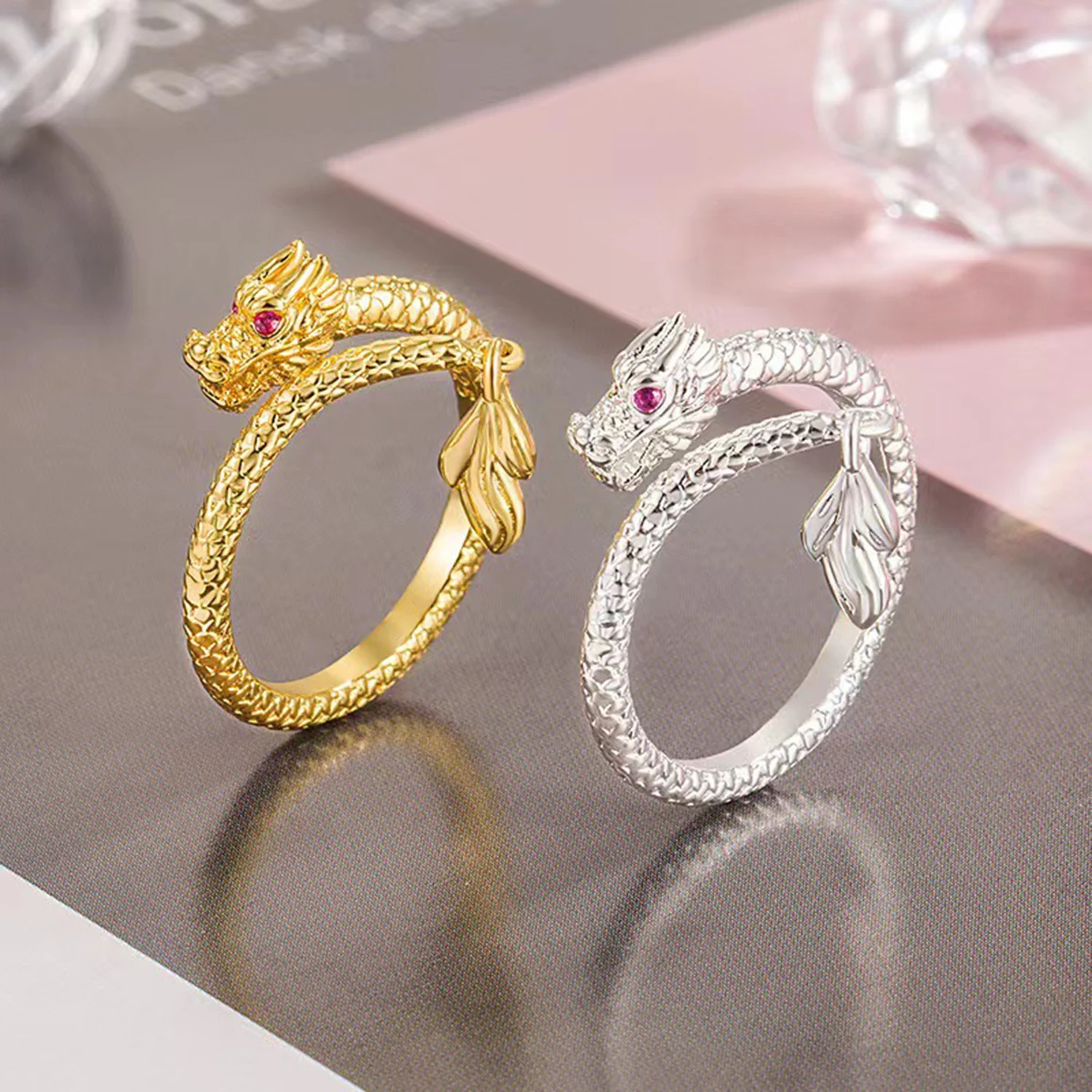 Anello Aperto Drago Vintage Per Le Donne Occhi Rossi Spirito Eroico Colore Argento Drago Iperbole Anelli Maschili Punk Party Uomo Gioielli Regalo
