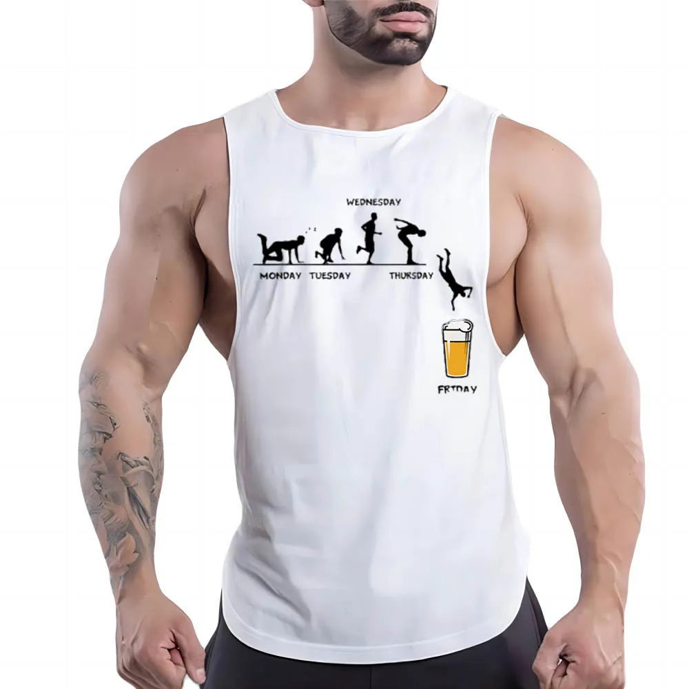 

Four Seasons Fitness Leisure Sports Adult Men'S O-Collar Vest Creative Jump Beer Pattern 2d Printed Multi-Color Sleeveless Shirt