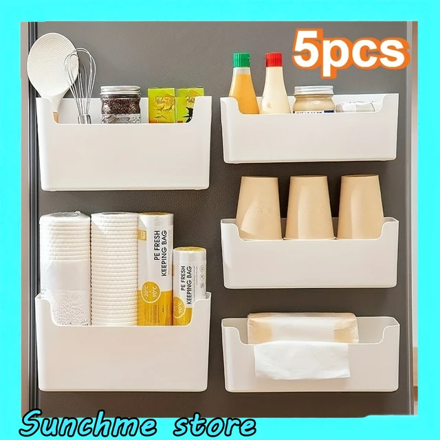 ชุดกล่องเก็บของติดผนัง 5 ชิ้นสำหรับตู้ครัวสำหรับใส่ฟิล์มยึดติดและถุงถนอมอาหาร อุปกรณ์จัดเก็บในครัว 1