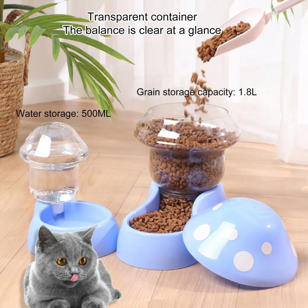 500ML/1.8L Useful Dry Wet Separation Easy to Clean Mushroom Shape Pet Cat Water Food Dispenser Pet Food Feeder Feed