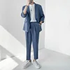 2022 Fashion Summer 2-piece Set Solid Color Single-breasted Casual Simple Student Wear Homme Loose Suits Wear (Blazers + Pants) 6