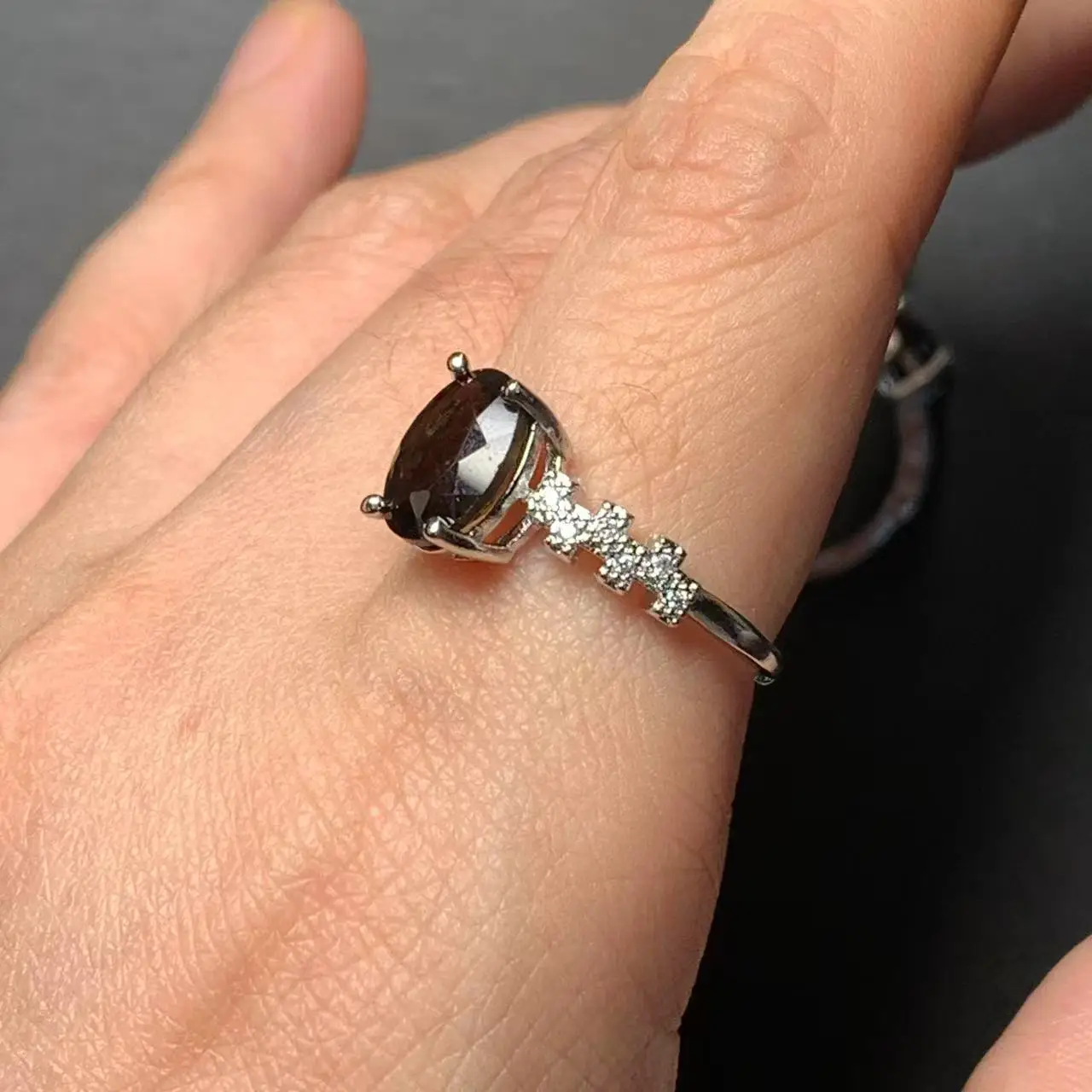 MM Natural Smoky Quartz Ring Adjustable Female Ring Jewelry for Women Gift Wholesale High Quality Vintage Fine