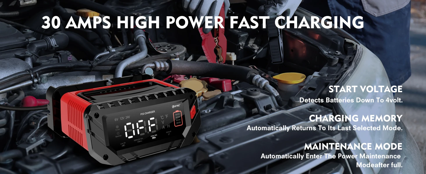 30A/26A/20A 12V 24V Automatic Battery Charger Pulse Repair Maintainer for ATV Tr