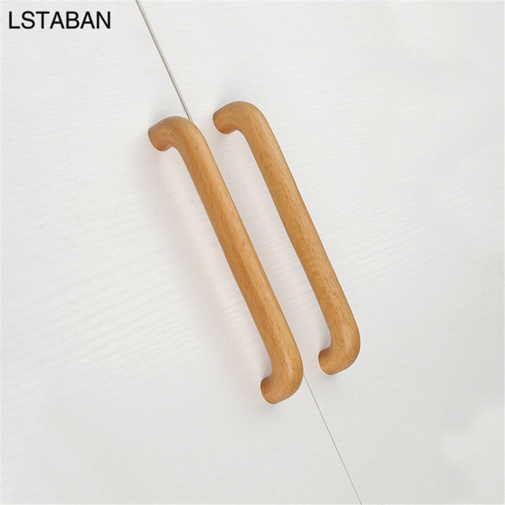 furniture handles kitchen door handles Solid Wood Kitchen Cabinet Handle Beech Varnish Furniture Wooden Door Drawer Knobs Cupboard Pull Handle