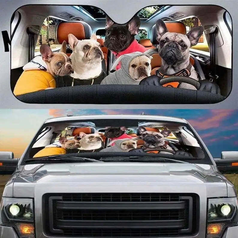 

French Bulldog Puppies Auto Car Sunshade Frenchie Driving Car Windshield Sunshade Puppies Car Sun shade
