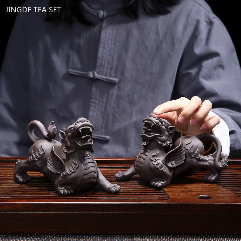 Purple Clay Pixiu Tea Pet Hand-traced Gold Animal Model Ornaments Office Home Tea Accessories Feng Shui Fortune Decoration