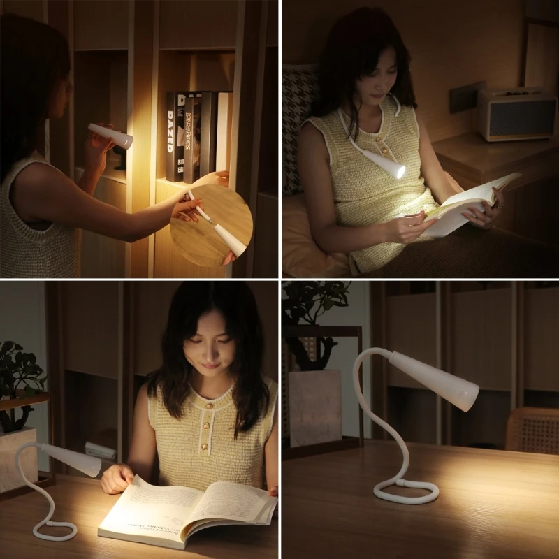 유연한 구즈넥 책상 램프 3 색 밝기 조광기 독서 등 LED 램프 침실 머리맡 램프 1200mAh
