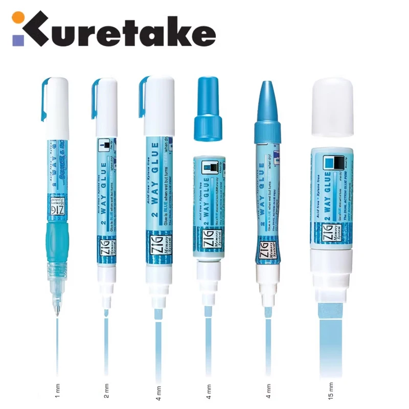 Multifunction Pen Japan Kuretake Zig 2 Way Glue Pen(1mm/2mm/4mm/15mm) Adhesive for Professional,Artists, Crafting, Scrapbooking, Gift Card