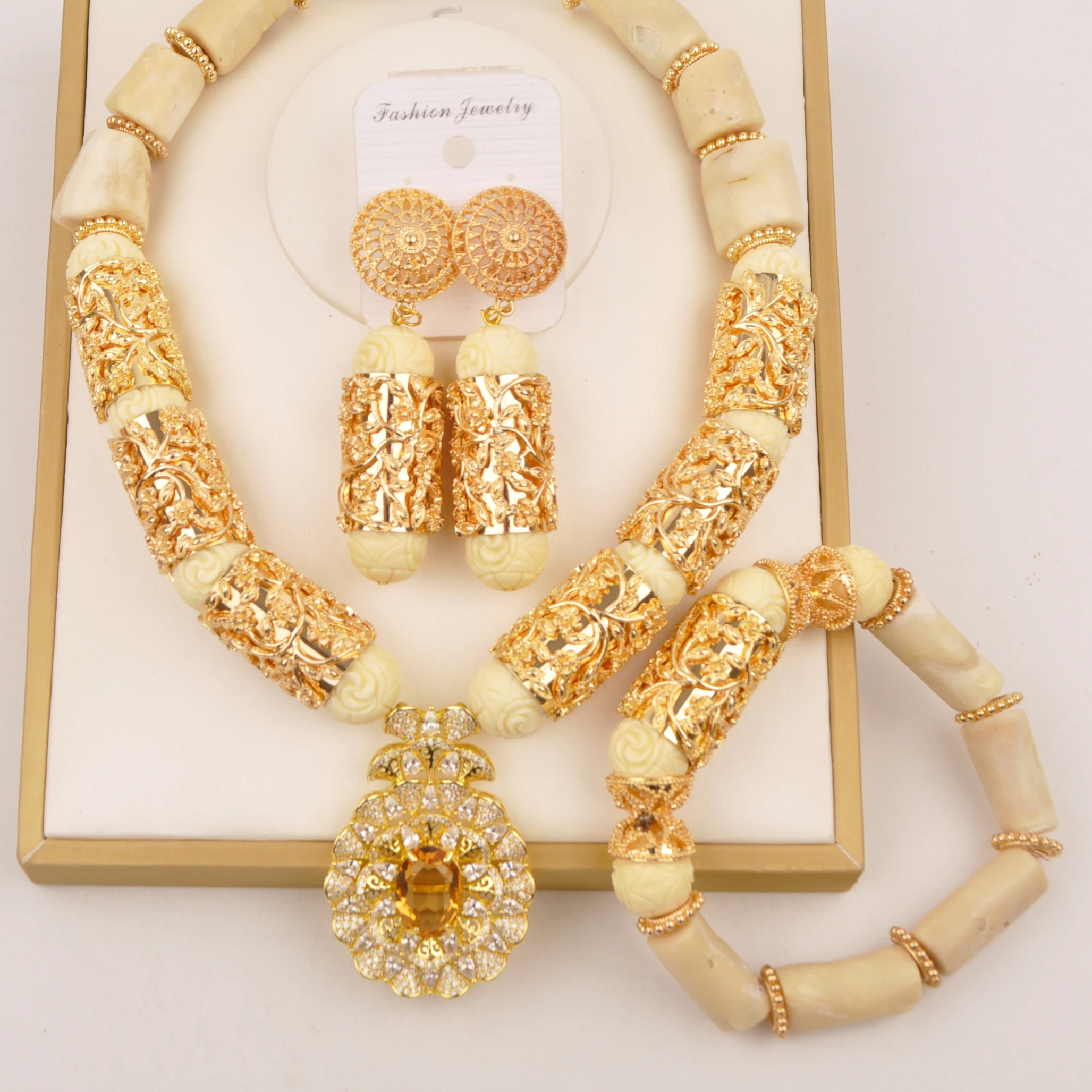 

Fashion White Original Coral Necklace Nigerian Wedding African Beads Jewelry Set