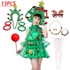 Girls Christmas Dress Tree Shape Green Costume Festival Santa Clause Kids New Year Clothing Fancy Dress Xmas Party Costume