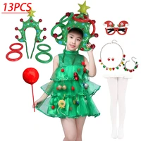Girls Christmas Dress Tree Shape Green Costume Festival Santa Clause Kids New Year Clothing Fancy Dress Xmas Party Costume