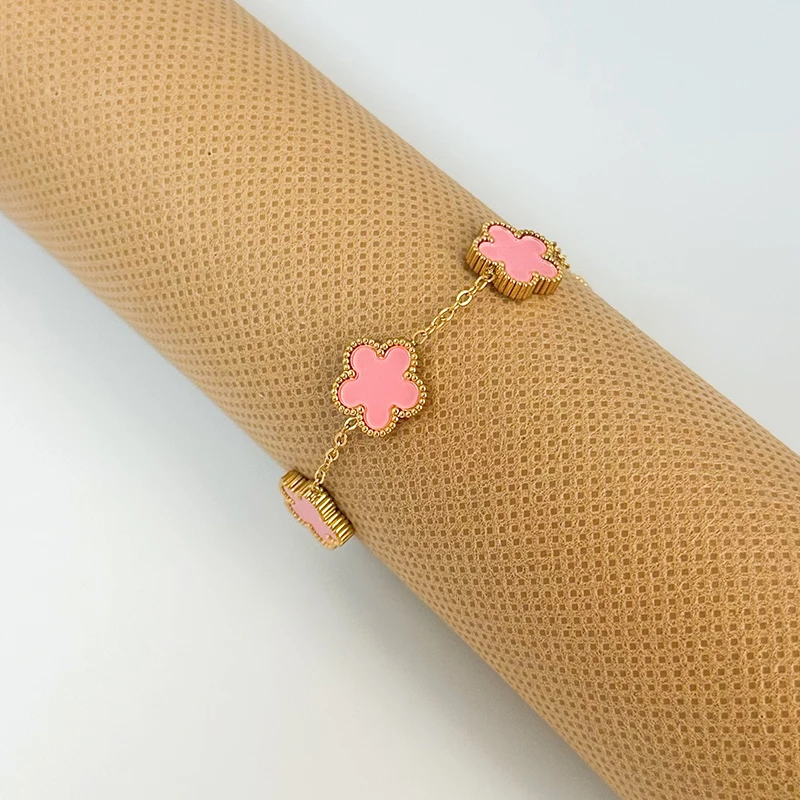 Gold Plated Adjustable Stainless Steel Clover Flower Bracelet - Women's Fashion Jewelry