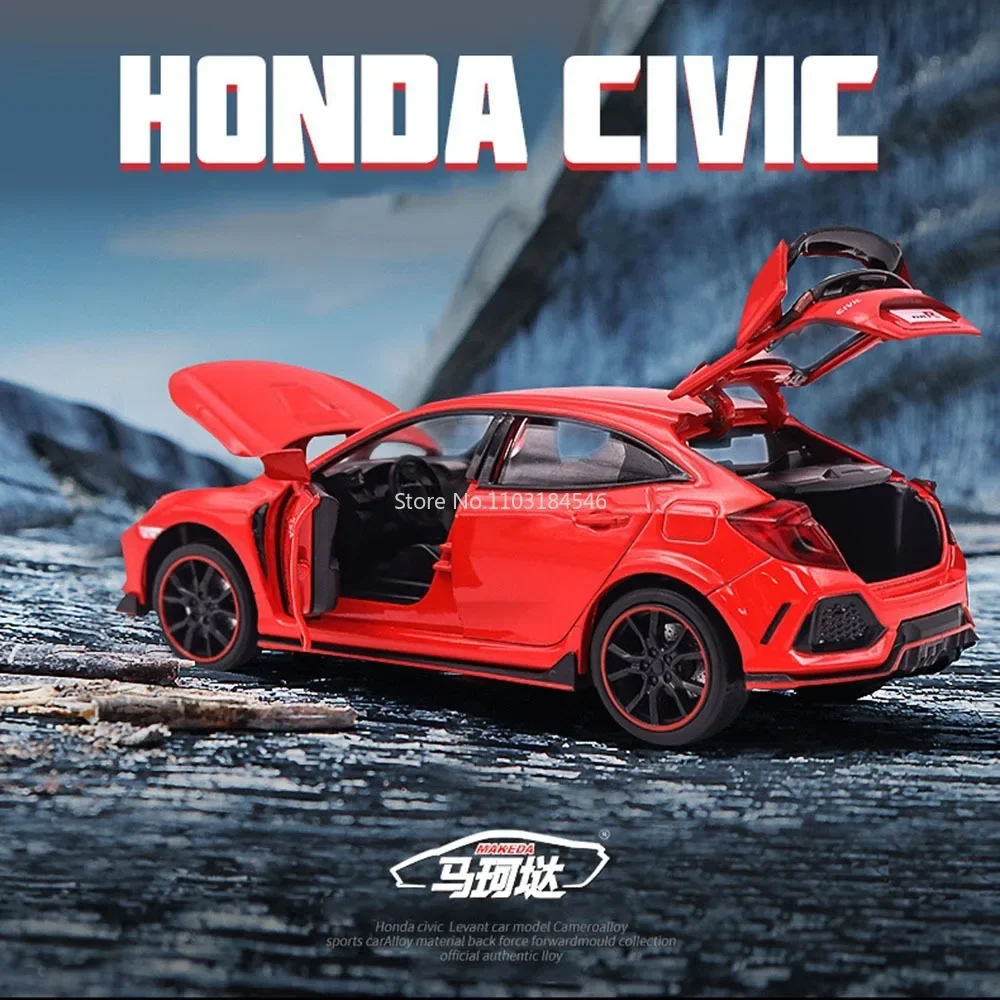 

1:32 Honda Civic Тип R, игрушки из сплава, модель спортивного автомобиля, литый под давлением, металлическая модель, искусственный звук, фотоавтомобили, коллекционный подарок для детей