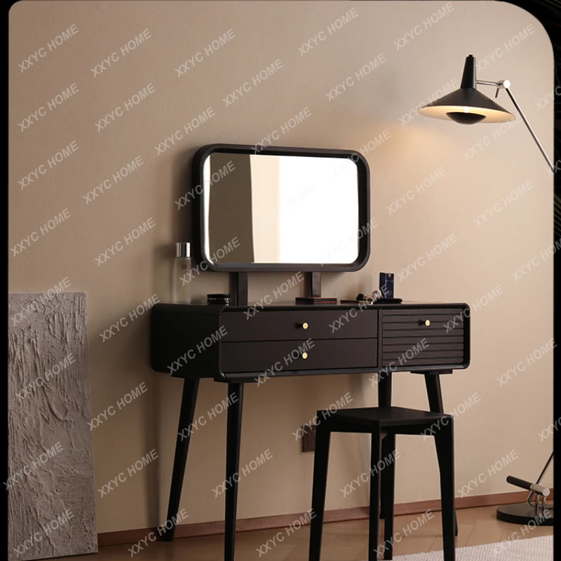 

Dresser Solid Wood Small Apartment Makeup Table Modern Household Bedroom with Mirror Dresser Black
