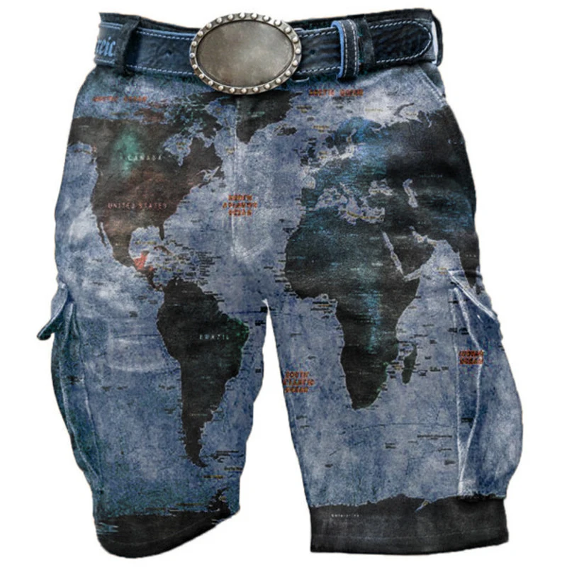 Men's Jeans Trendy Sports Street Running 3D Skull Head Printed Shorts Outdoor Loose Denim Shorts Field Training Pants Military P