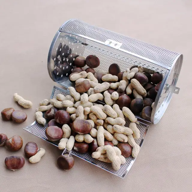 Grill Pörkölő Dob Tartós Rohanás Elleni Rozsdamentes Acél Huzal Forgó Dió Bab Kosár Étterem Kiegészítő - Image 3