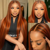 Perruque à mèches en cheveux humains 4/350 #   Perruques Lace Front 13x4 Ombrées Lisses Effet Os, Couleur Roux Orange Brun, Perruque Frontale 13x4 pour Femme 3