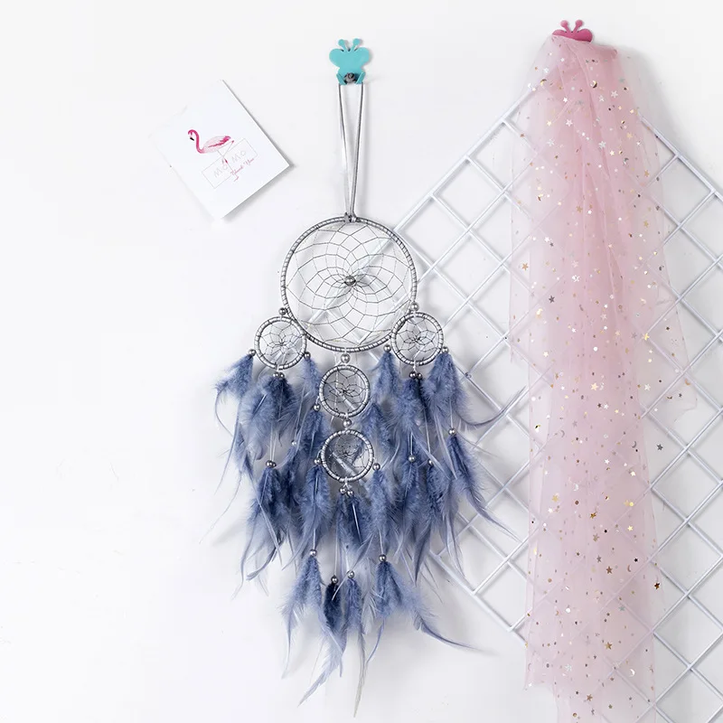 

Five Rings Dream Catcher Feather Pendant, Wall Decoration, Wind Chime, Bedroom Pendant, Wedding Decoration, Girl Gift