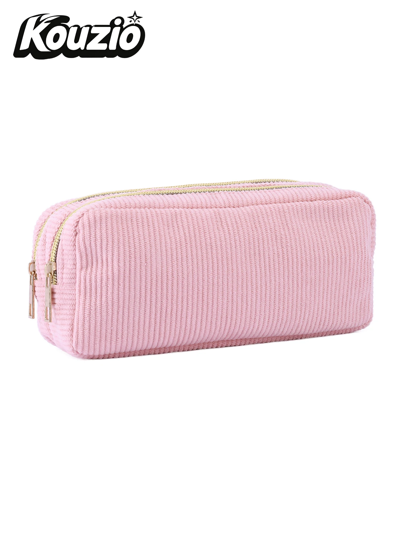 Aesthetic Solid Color Corduroy Pencil Case - Double Zipper Large Capacity Stationery Organizer
