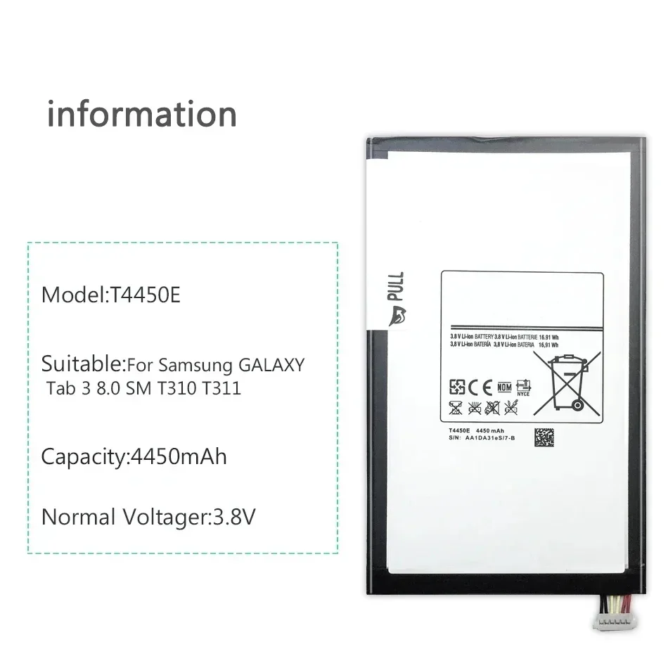 4450mAh Rechargeable Battery For Samsung GALAXY Tab 3 8.0 SM T310 T311