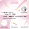 1 Pcs Eyelash Tweezers Extension Pink Stainless Steel Superhard Tweezers With Fiber Tips High Precision Anti-Static Tweezers 2