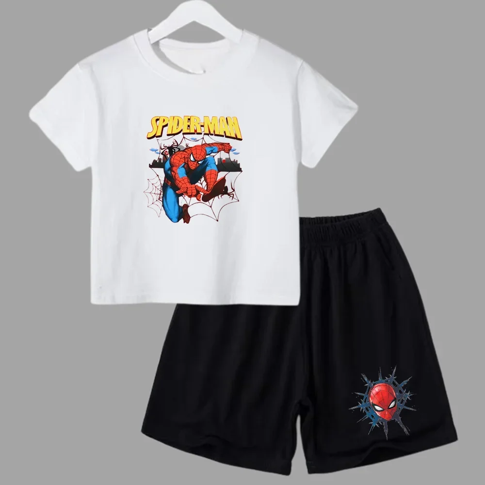 Conjunto de 2 piezas de camiseta y pantalones cortos deportivos para niños de Marvel Spider-Man, conjunto de verano para bebés de 3 a 12 años, ropa de marca de dibujos animados para niños