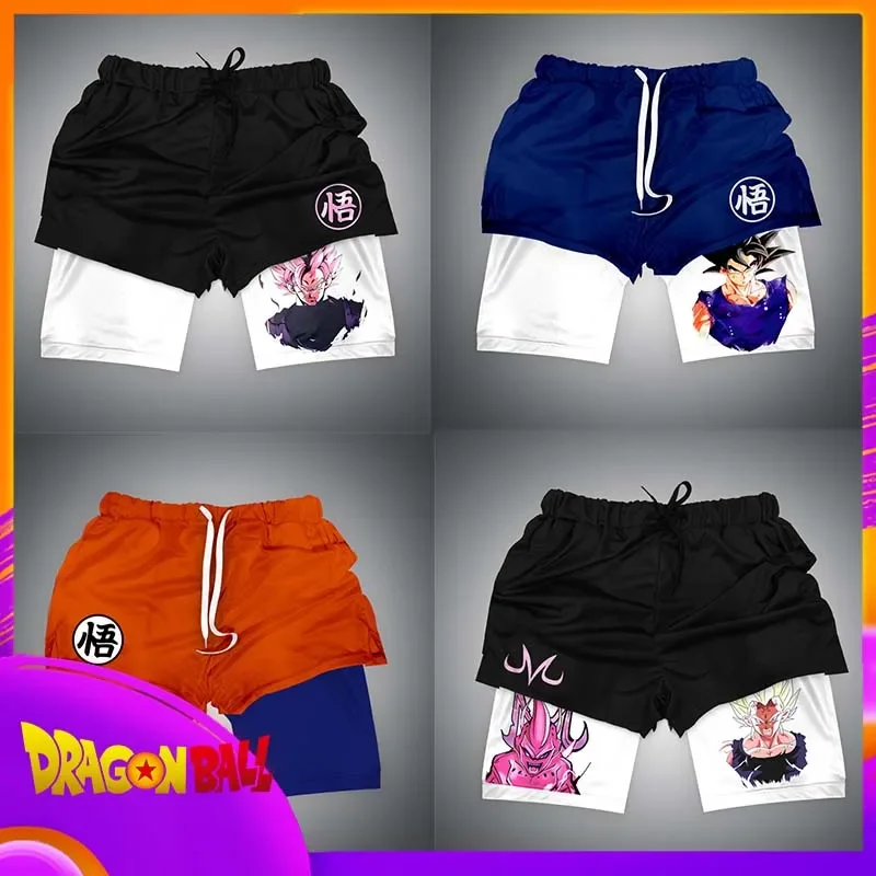 

New Anime Dragon Ball Son Goku Shorts Men Double Layer Sports Short Pants Cartoon Sportswear Jogger Breathable Beach Pants Gifts