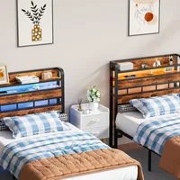 Twin Size Head Board Only 2 Outlets 2 USB Ports Bed Headboards with Charging Station Two Tier Storage Headboards Shelf for Dorm 2