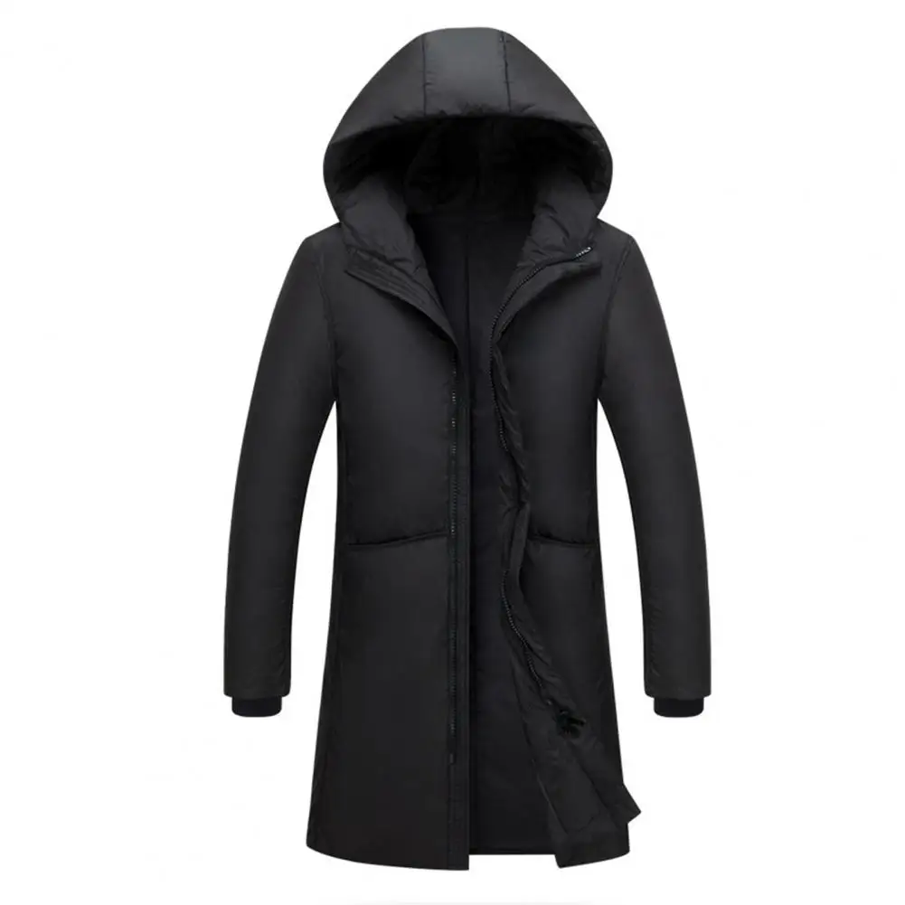 Men Hooded Jacket Cotton Padded Solid Color Long Sleeve Men Coat Winter Outerwear Thicken Fluffy Filling Windbreaker Streetwear