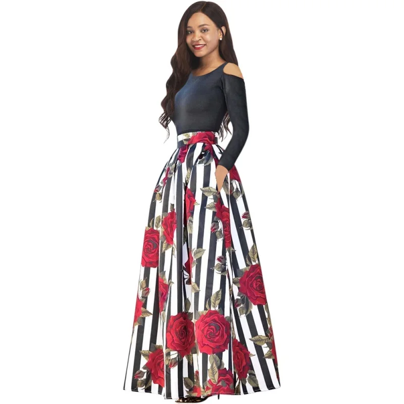 Two Piece Set Polyester Autumn African Clothes For Women Dashiki Fashion Sets Long Skirt Suits Outfits Party Vetement Femme