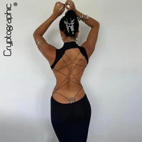 Cryptographic Sexy Backless Bandage Butterfly Detail Long Dress Club Party Summer Sleeveless Maxi Dresse Elegant Outfits Robe 1