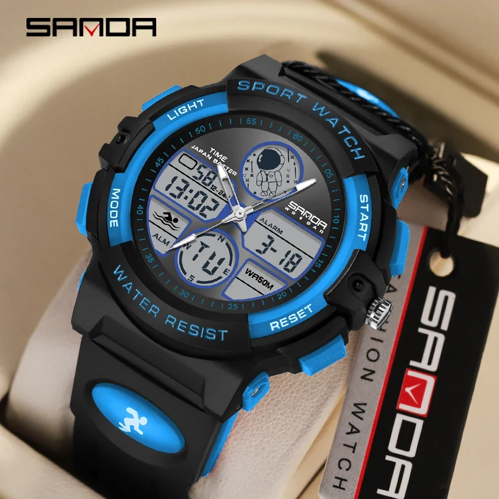 

SANDA 6135 Fashion Sports Watches Date LED Military Waterproof Electronic Quartz Wristwatch 2Time Stopwatch Alarm Digital Clock