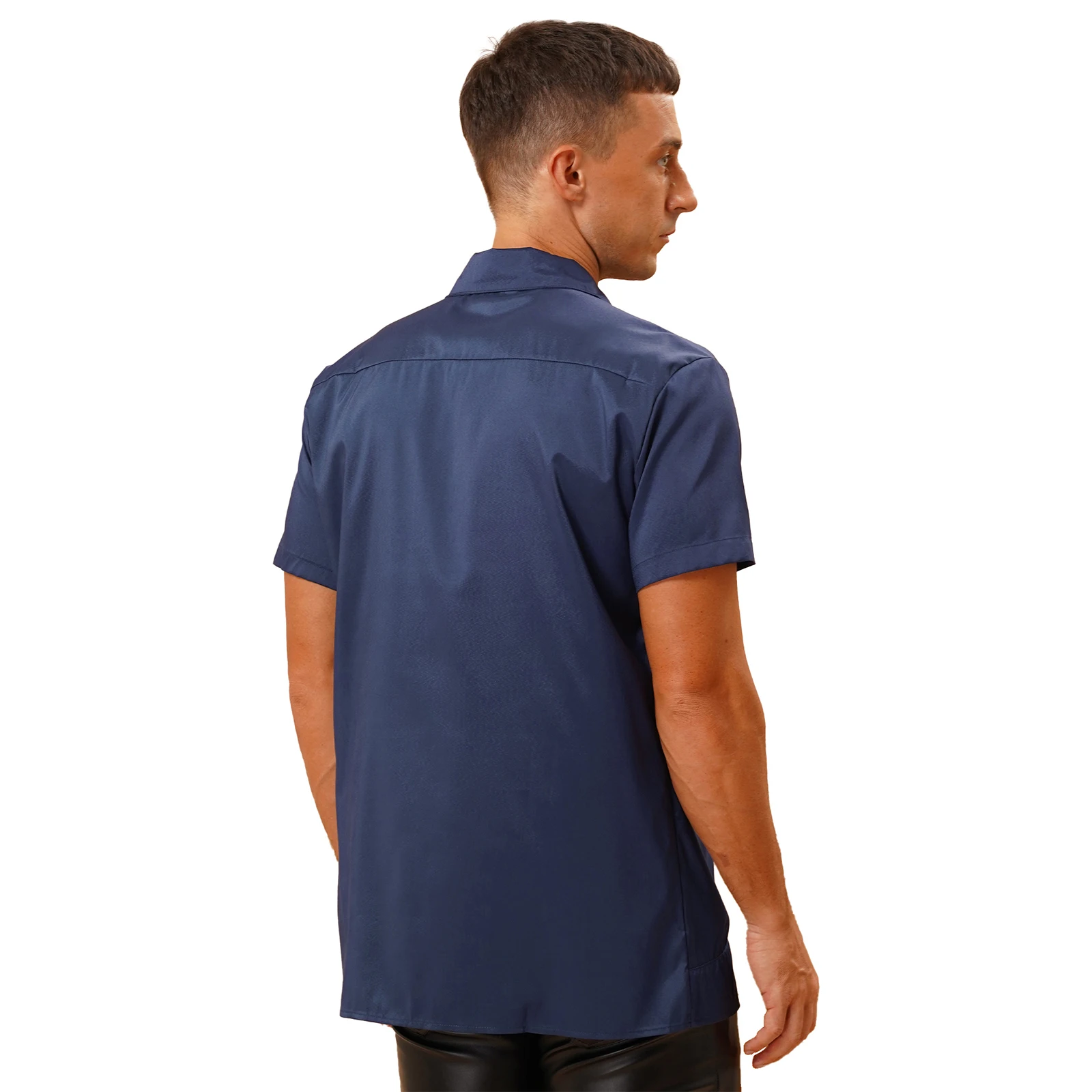 Mens Short Sleeve Button Tops Turn-Down Collar Shirt Contrast Color Stripe Shirt Vacation Travel Beachwear Casual Shirt