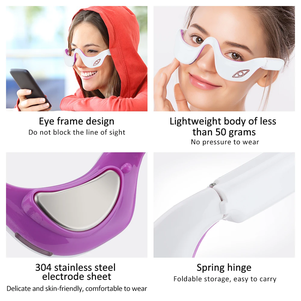 Eye Massager Infrared Heat Compress Eye Massage Remove Bags Dark Circles Facial Lifting Skin Tightening