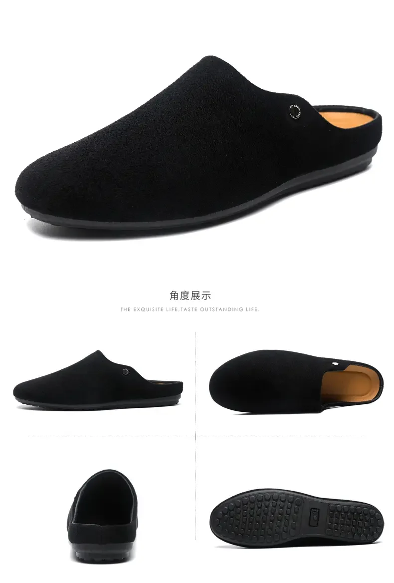 Office Casual Soft Bot Mule Slippers Men's Large Size Slip-On Clog Sle Breathable Flat Heel PU Leather Men oes