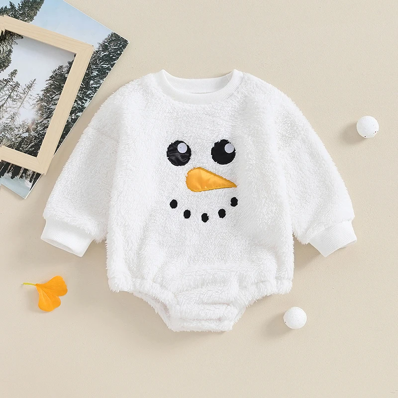 

Baby Girl Boy Christmas Snowman Outfit 3 6 9 12 18 Month Fleece Long Sleeve Romper Bodysuit Fall Winter Clothes