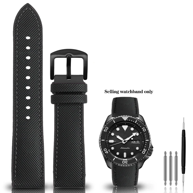 thumbnail image 1 of Correa de reloj de silicona y nailon para la serie Seiko PROSPEX, correa de lona de caucho resistente al agua para deportes al aire libre, 20 mm, 21 mm y 22 mm, 1 of 5