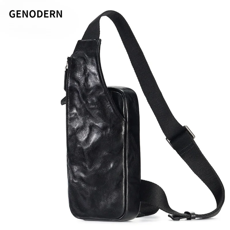 

GENODERN Genuine Leather Men's Chest Pack Crossbody Bag Luxury Sling Shoulder Chest Day Pack Outdoor Travel Hiking Daypack