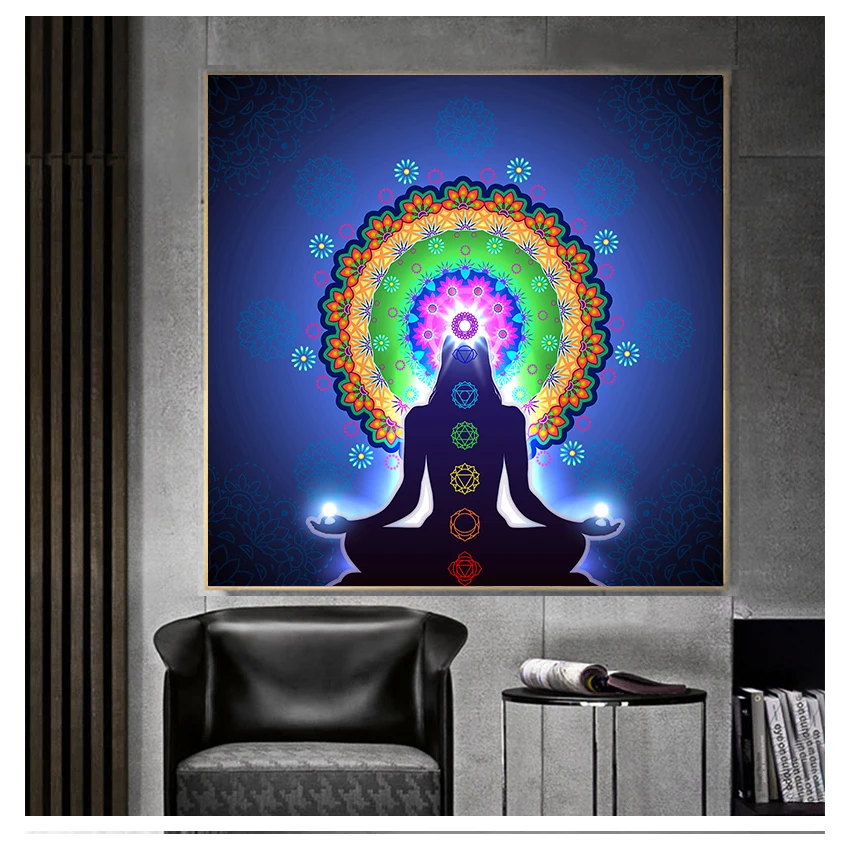 Maccyafst Zeven chakra wandtapijt, yoga, meditatie