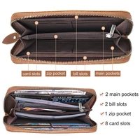 JOYIR Genuine Leather Long Wallets for Men RFID Blocking Cash Credit Card Holder Checkbook Wallet Zipper Coin Pocket Purse Male 2