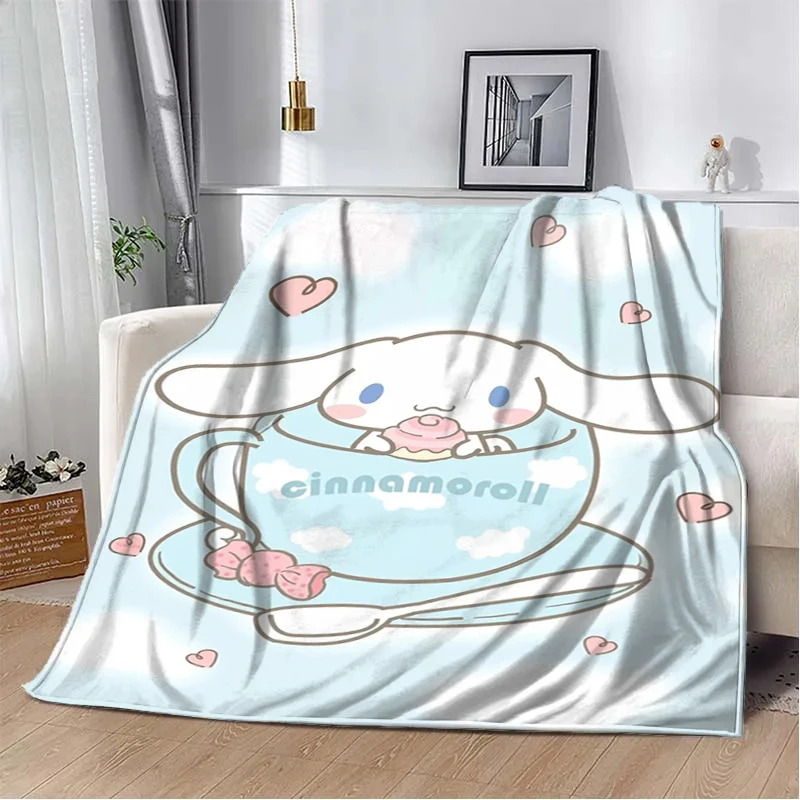 Japanese Sanrio Cinnamoroll Blanket Cartoon HD Print Flannel Office Soft Fluffy Picnic Blanket for Bed Plush Nap Cover Girl Gift 6