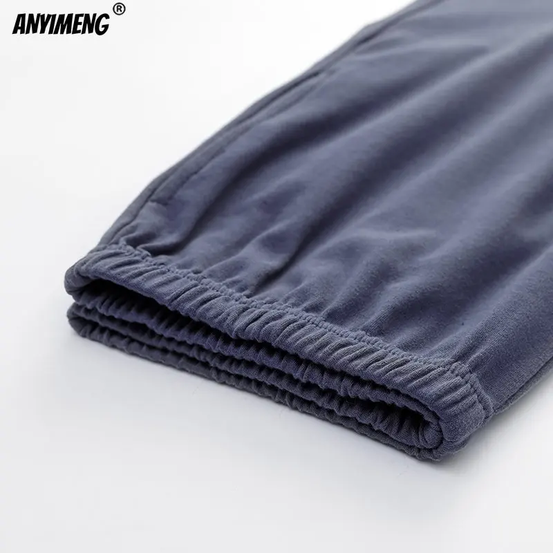 Mens Navy Pajamas Set L-4XL Autumn Winter Soft Cotton Causal Sleepwear for Boy Fashion Minimalist Style Man's Pijamas Loungewear
