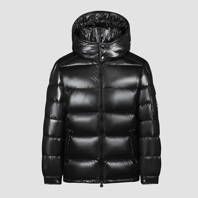 Down Jacket Men Shiny Thick Padded Puffer Hooded White Duck Down Coats Outdoor Windproof Warm Overcoat