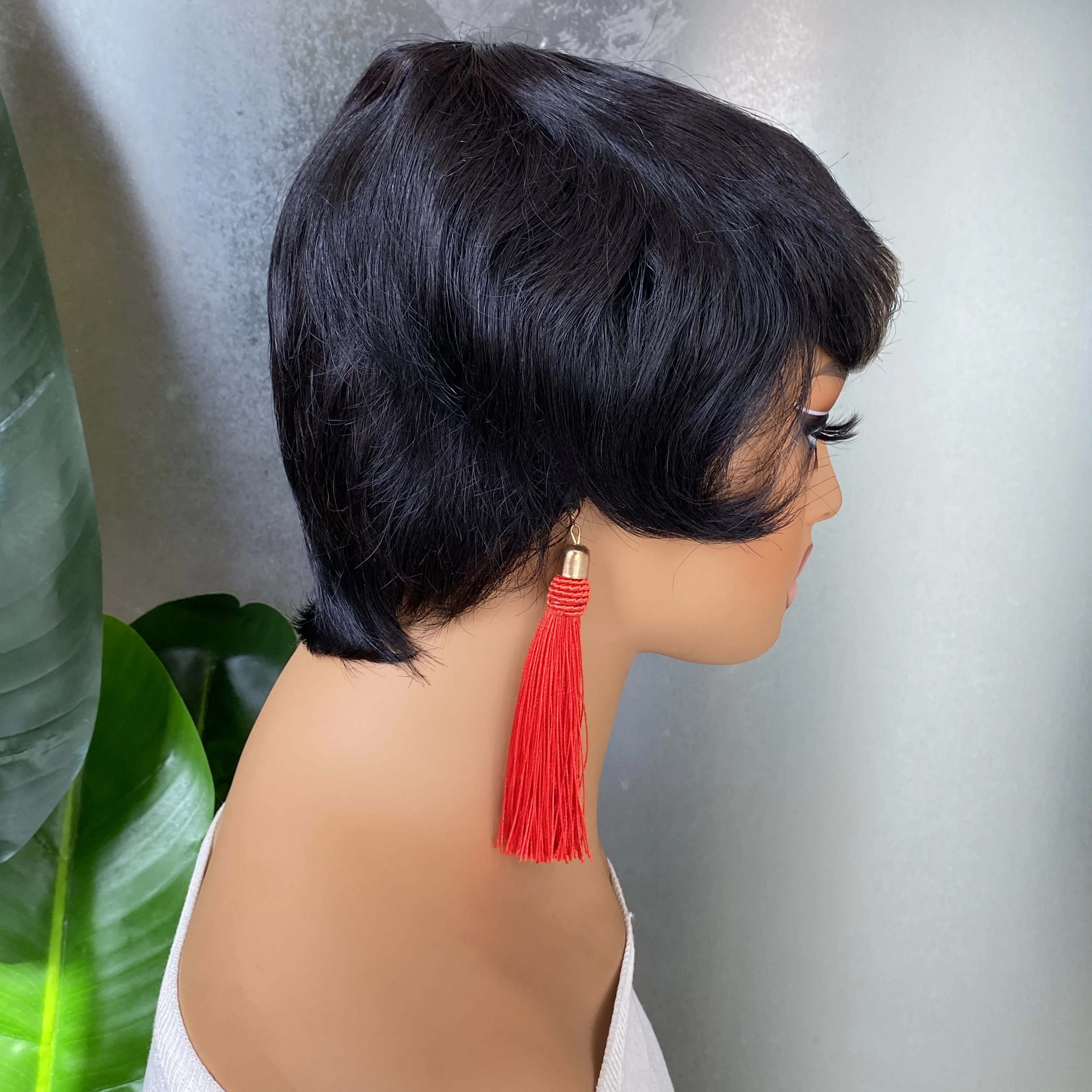 150% 밀도 천연 블랙 1b 613 짧은 스트레이트 픽시컷 레미 인모 머신 메이드 가발