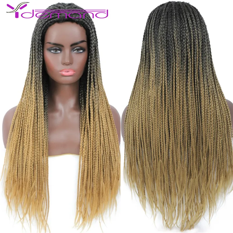 Y Demand Long Black Braided African Wig Headband Box Braids Wig Natural Synthetic Braiding Hair For Afro Women/Men