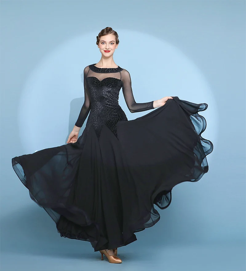 2022 New Arrival Waltz Dancing Skirt Standard Ballroom Dance Dresses Black Sexy Grace Ballroom