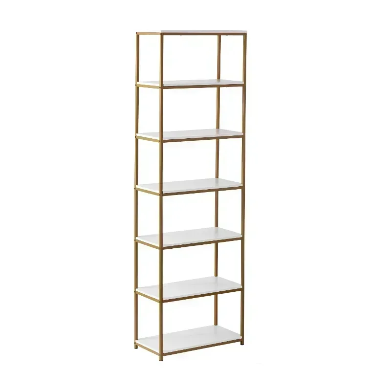 

Mainstays 6-Shelf Gold Metal Frame Bookcase, White