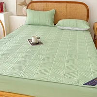 Solid Color Quilted Fitted Sheet Set - Deep Pocket Sheet with 2 Pillowcase, Soft Mattress Cover Suitable for Fall Winter Spring 2